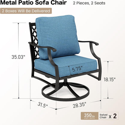 Metal Outdoor Swivel Patio Chairs Set of 2 with 5.75" Extra Thick Cushion, 2 Piece High Back Swivel Rocker Patio Chairs Outdoor Furniture Seating for Deck Balcony Front Porch, Navy