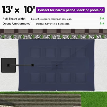 PURPLE LEAF 13' X10' Rectangle Patio Umbrella Large Outdoor Aluminum Offset Umbrella with 360-degree Rotation Cantilever Umbrella for Garden Deck Backyard Pool Navy Blue