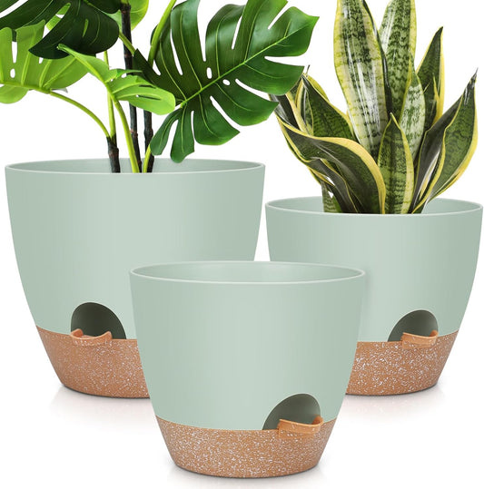 12" 10" 9" Large Self Watering Plant Pots, 3 Pack Flower Pots Planters with Multi Mesh Drainage Holes for Indoor Outdoor Garden Plants and Flowers.