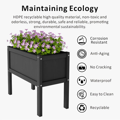 Raised Garden Bed with Drainage Hole Waterproof HDPE Elevated Planter Box with Legs Stable and Durable to Plant Herb Vegetable Flower,Patio,Balcony Outdoors/Indoors Black