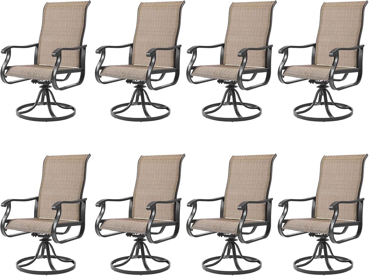 Amopatio Patio Swivel Chairs Set of 8, Outdoor Swivel Rocker Dining Chairs with All Weather Textilene High Back & Metal Frame, for Backyard Deck Lawn Garden, Brown