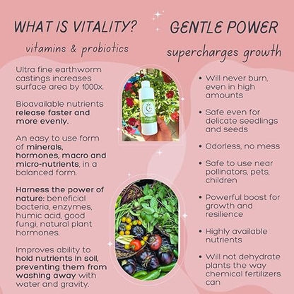 VermisTerra Vitality 8 oz - Houseplant and Indoor Plant Food, Mother Earth's Balanced Fertilizer, Organic, Root Cuttings, No Harmful Chemicals, will not burn plants, Lush Growth. No Odor, Reduce Shock