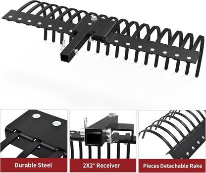 YITAMOTOR 4FT Tractors Rake 17 Pine Straw Rake Fits 2" Receiver for Lawn Tractors or ATV/UTV