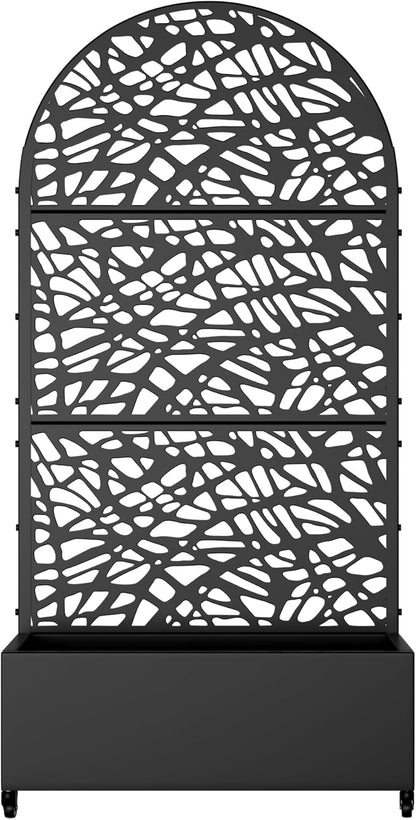 Casaphoria Metal Raised Garden Bed with Trellis and Wheels, 72"x35"x16" Arched Planter Box for Climbing Plants, Vegetables & Vines, Features Drainage Holes and Privacy Screen (Black-Net)