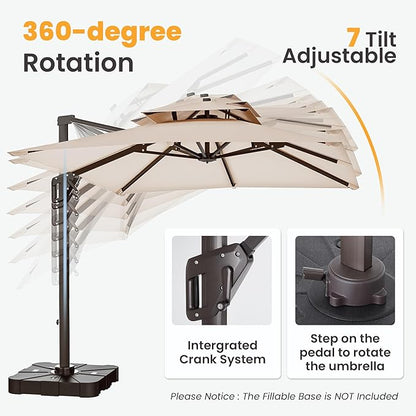 9x12 FT Cantilever Patio Umbrella with Base Included Double Top Outdoor Rectangular Large Heavy Duty Aluminum Offset Umbrellas with 7 Level Tilt 360-degree Rotation for Pool Garden Deck, Beige