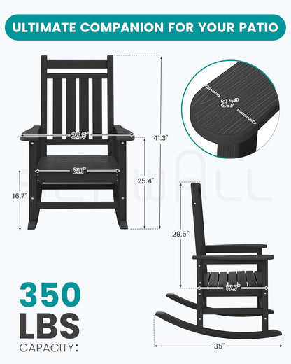 SERWALL HDPE Outdoor Rocking Chair Set of 6, Patio Rocking Chairs for Adults, All Weather Outdoor Rockers for Lawn, Black