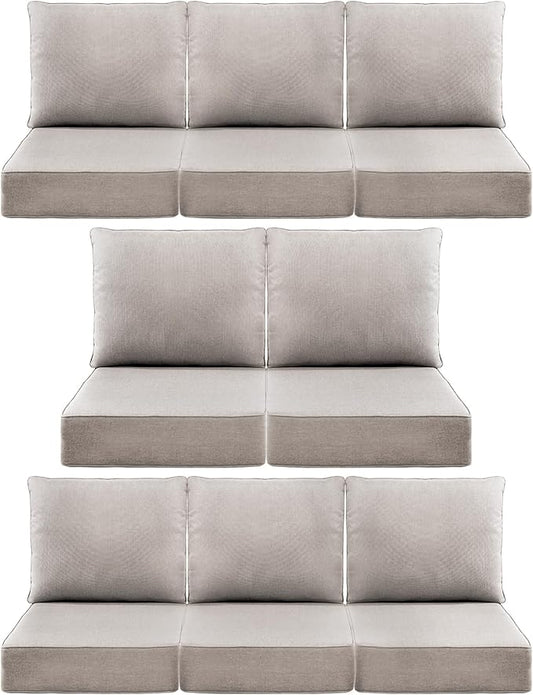 Luxury 6" Outdoor Cushions for Patio Furniture, 24x24x6" Thick Seat Cushion Set of 8, Fade Resistant Couch Chair Replacement Cushions High Density Deep Wicker Chair Cushion w/ Removable Cover, Beige