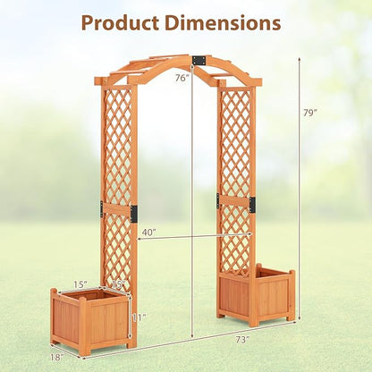 Giantex Garden Arbor with Planter Boxes, Wooden Arch with Trellis and Raised Garden Bed for Climbing Vine Plants Vegetables Herbs, Decorative Arbor Archway for Wedding, Ceremony, Party (Orange)