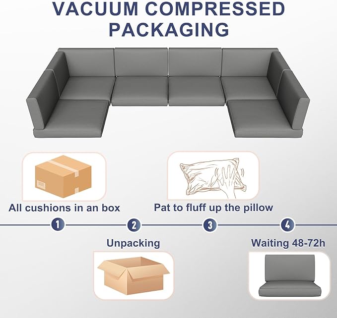 Aoxun Outdoor Replacement Cushions for Patio Furniture, Waterproof Sofa Cushion for 6-Seat Rattan Wicker Sectional Patio Conversation Sets, 14-Piece Cushions Set for L-Shape Couch, Grey