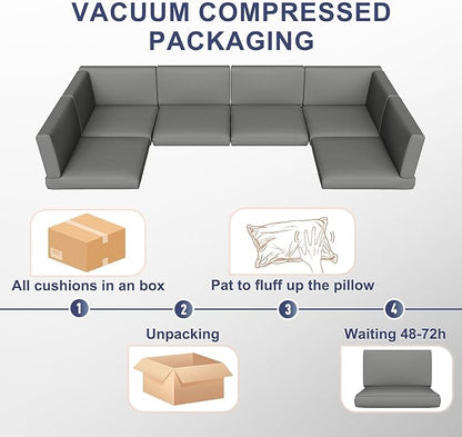 Aoxun Outdoor Replacement Cushions for Patio Furniture, Waterproof Sofa Cushion for 6-Seat Rattan Wicker Sectional Patio Conversation Sets, 14-Piece Cushions Set for L-Shape Couch, Grey
