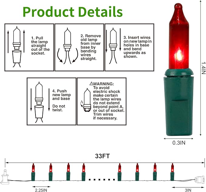 Christmas String Lights, 150 Count 33 FT Incandescent Mini Green Wire Valentines Fairy Light, 120V UL Certified Connectable Xmas Tree Lights for Patio, Holiday, Party, Outdoor Indoor Decoration, Red