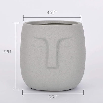 VanEnjoy 5.5 Inches Grey Ceramic Head Face Planter Pot for Plants, Modern Indoor Outdoor Vase, Face Statue Plant Pot for Home Decoration