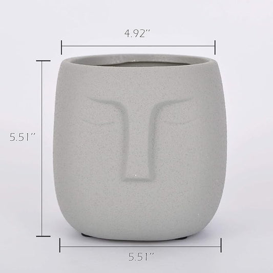 VanEnjoy 5.5 Inches Grey Ceramic Head Face Planter Pot for Plants, Modern Indoor Outdoor Vase, Face Statue Plant Pot for Home Decoration