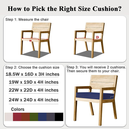 Outdoor Chair Cushions Set of 2 for Patio Furniture 18.5x16x3 Inch Waterproof Patio Chair Cushion 3 Year Color Fastness Rectangle Elastic Foam Garden Couch Pads with Ties and Handle,Blue