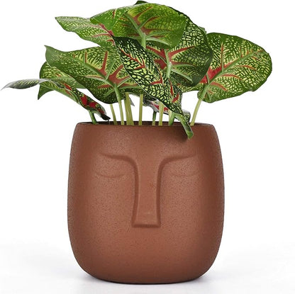 VanEnjoy 5.5 Inches Brown Ceramic Head Face Planter Pot for Plants, Modern Indoor/Outdoor Vase, Face Statue Plant Pot for Home Decoration