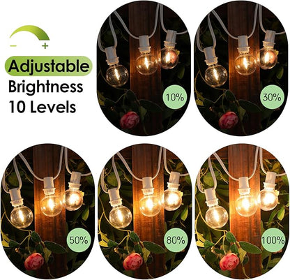 Mlambert 96Ft(2x48Ft) Solar String Lights, Outdoor Waterproof Patio Lights with 18 Shatterproof G40 Bulbs(2 Spare), Led Light for Backyard-White Wire