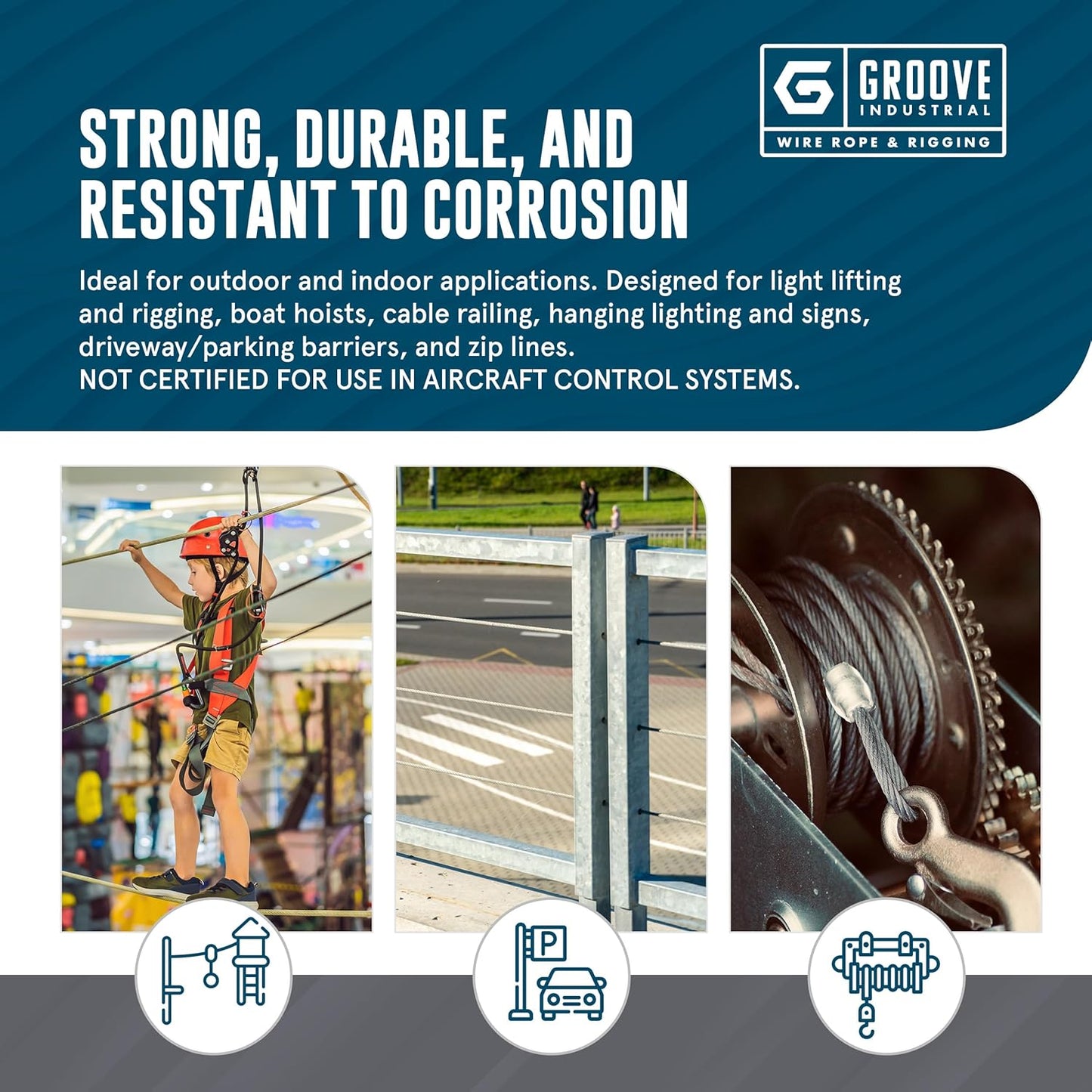 3/16’’ 7x19 Hot Dip Galvanized Aircraft Cable – Steel Wire Rope - 350 Feet