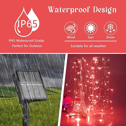 Solar String Lights for Outside, 72Ft 200 LED Solar Fairy Lights with 8 Modes, Solar Powered Fairy Lights Waterproof for Christmas Tree Garden Party Wedding（Red）