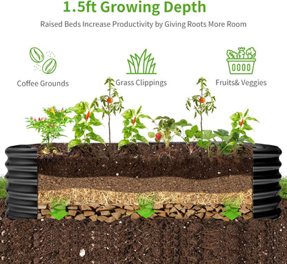 Land Guard 6x3x1.5ft Galvanized Raised Garden Bed Kit, Metal Planter Boxes Outdoor, Oval Metal Raised Garden Bed for Vegetables, Flowers (Dark Gray)