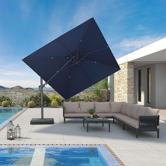 PURPLE LEAF 9' X 12' Left-right Tilting Outdoor Patio Umbrella Swivel Offset Cantilever Heavy Duty Rectangle Aluminum Umbrella with UV Resistant for Deck Pool Patio Backyard, Ocean Slate