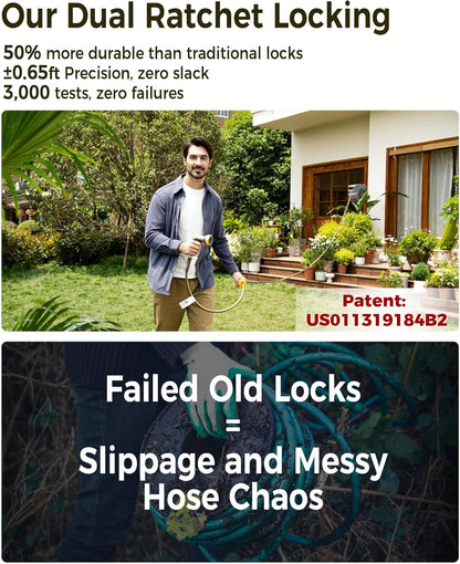 Retractable Garden Hose Reel 5/8 in x 75 ft Upgraded UV Resistant Heavy Duty Automatic Hose Reel Wall Mount 3/4 in Brass Fitting 9 Pattern Nozzle Any Length Lock Slow Retraction 180° Swivel