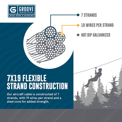 1/8’’ 7x19 Hot Dip Galvanized Aircraft Cable – Steel Wire Rope - 100 Feet