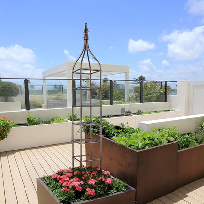 H Potter Trellis Obelisk Tall Metal Garden Decor Vertical Yard Art for Roses Climbing Plants Weather Resistant Wrought Iron Ornamental (Charcoal Brown, 6 Foot)