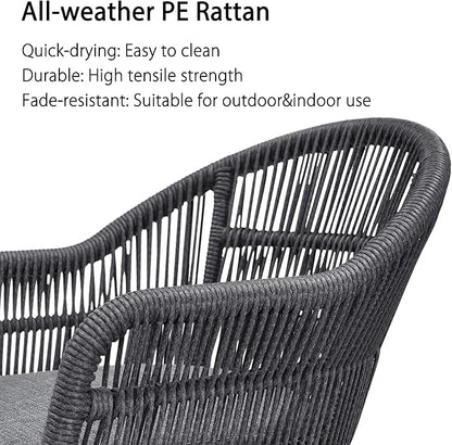 PURPLE LEAF 7 Pieces Patio Dining Set with Outdoor Aluminium Dining Table and Woven Rattan Chairs Modern Metal Furniture Cushions Sets for Garden Yard Indoor Decor Kitchen Grey