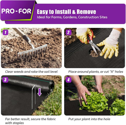Heavy Duty Weed Barrier Fabric 4ft x 50ft, Landscape Ground Cover for Gardens & Driveways, Premium Weed Control with 10 U Shaped Staples