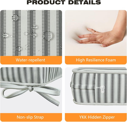 Square Corner Seat Cushions, 19" x 19" x 3", Set of 4, Indoor Outdoor Water Repellent Universal Chair Pads with Ties for Patio Furniture, Garden Deck Dining Chairs, Black and White