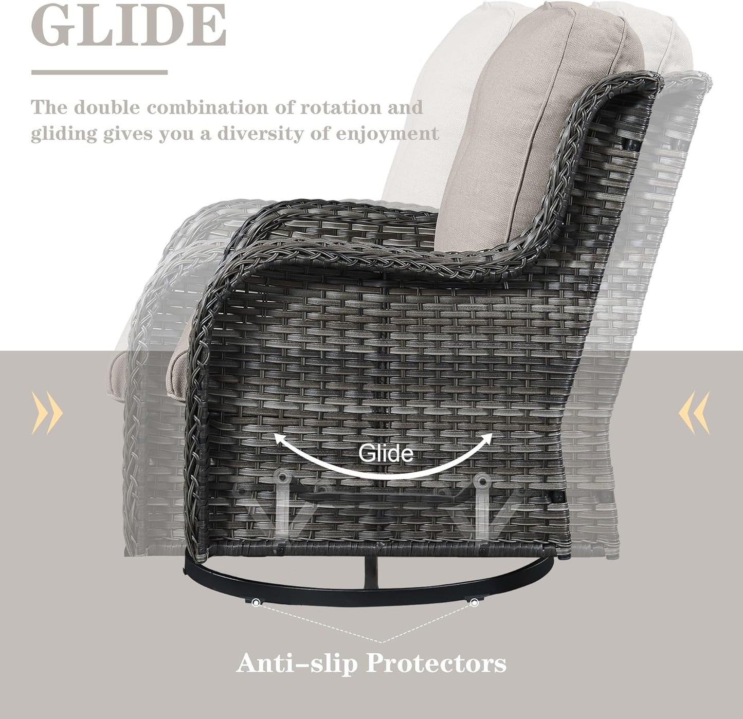 3 PCS Patio Furniture Set - Mixed Grey Wicker Swivel Rocking Chairs with Side Table, Furniture Set for Outdoor