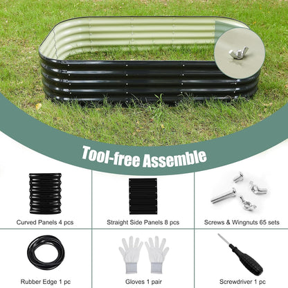 Galvanized Steel Raised Garden Bed 8x2ft Oval - 17" Tall 9-in-1 Modular Planter Box for Vegetables/Flowers, Rust-Proof Metal Outdoor Planters Rubber Edging (Black)