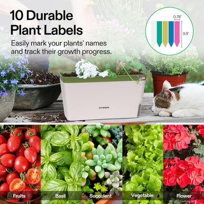 VIVOSUN Self-Watering Planters, 4-Pack 10.5 Inch Compact Rectangular Window Herb Planter Box with 10 PCS Plant Labels, Plant Container for Basil, Flowers, Succulents, Indoor & Outdoor