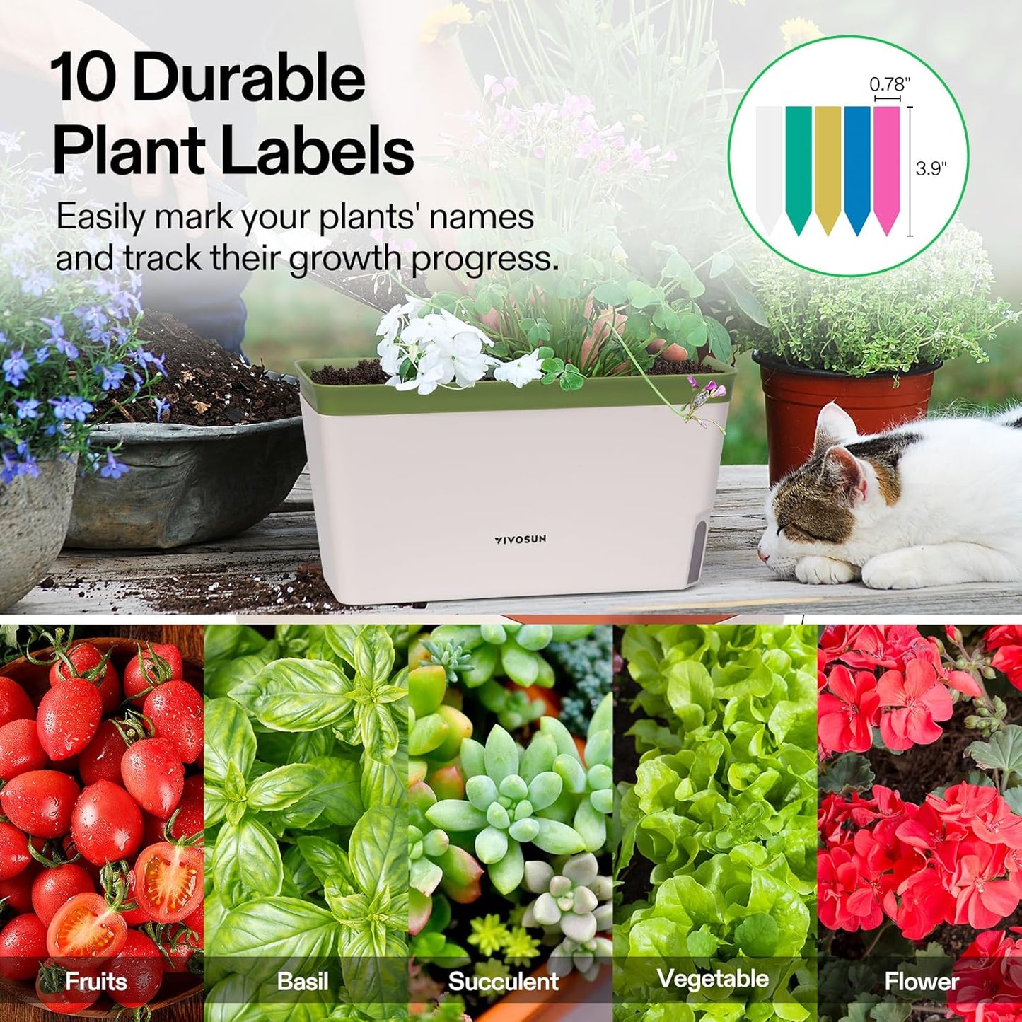 VIVOSUN Self-Watering Planters, 6-Pack 10.5 Inch Compact Rectangular Window Herb Planter Box with 10 PCS Plant Labels, Plant Container for Basil, Flowers, Succulents, Indoor & Outdoor