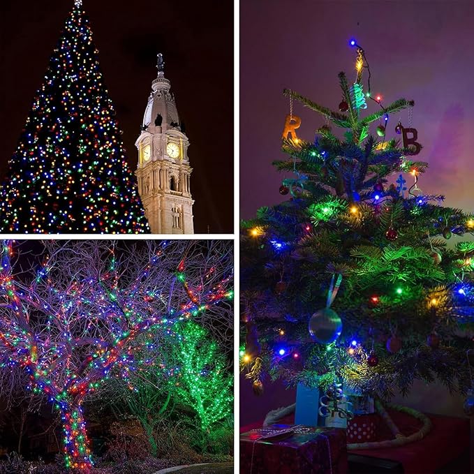 Upgrade 4Pack 400LED Solar String Lights for Outside, 132FT Solar Christmas String Lights Outdoor with 8 Modes, IP65 Waterproof Outdoor Twinkle Light, Garden Xmas Tree Christmas Decoration, Multicolor