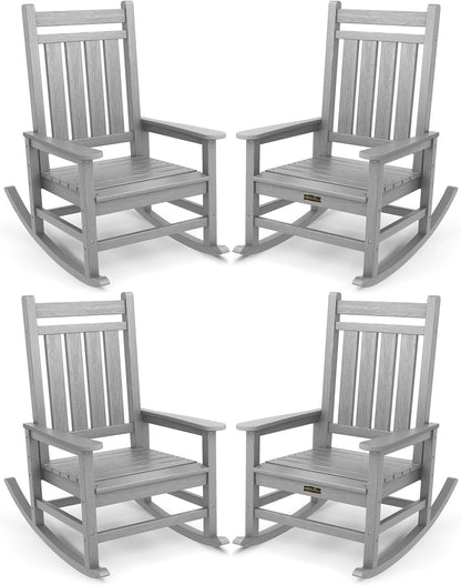 SERWALL Oversized Outdoor Rocking Chair Set of 4, HDPE Rocker for Adults, Patio Rocking Chairs for Porch, Sliver Gray