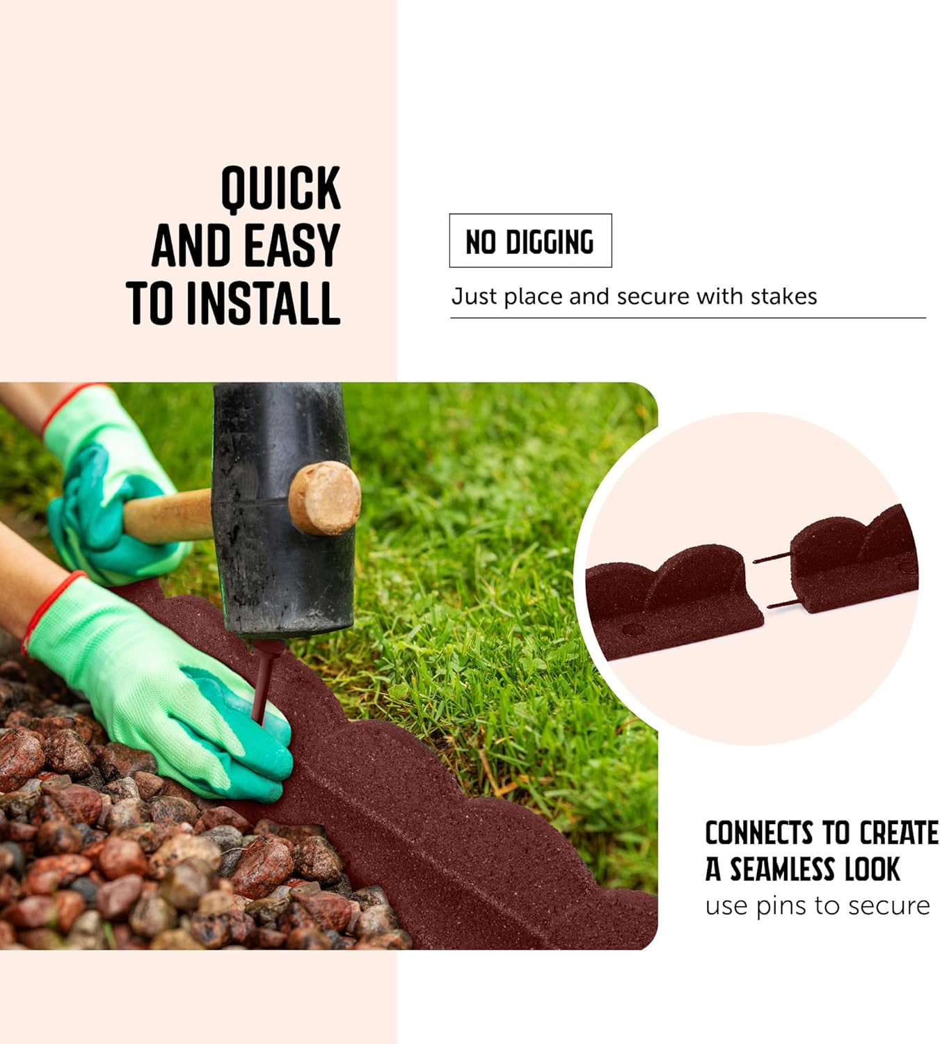 Playsafer L Shaped Flexible Rubber Scalloped Edger for Lawns Landscaping and Playground | Easy No Dig Installation| 4' Long (6, Red)