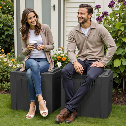 Greesum 31 Gallon Deck Box for Outside, All Weather Outdoor Storage Boxes for Patio Furniture Set, Package Delivery Box,Garden Tools, Gray(Set of 2)