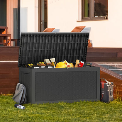 320 Gallon Lockable Resin Deck Box, Waterproof & UV-Resistant Outdoor Storage Box for Outdoor Cushion Storage, Garden Tools & Pool Accessories Storage, Black