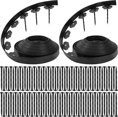 Bonviee 1.5 Inch x 66FT Garden Border Edging Kit with 100 Anchoring Spikes, Flexible Garden Edging for Landscaping, Flower Beds, Lawn, Yard, and Paver Pathways