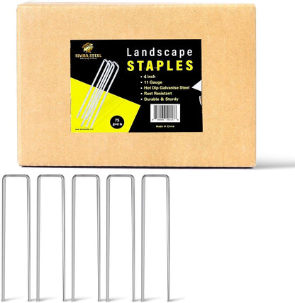 75 Pack x 4 Inch Landscape Staples Galvanised, Fabric Pins, 11 Gauge, Garden Staples, Tent Stakes, Fabric Pins for Lawn, Fence, Tent, Decoration, Weed Barrier, Outdoor. (75 x 4in)