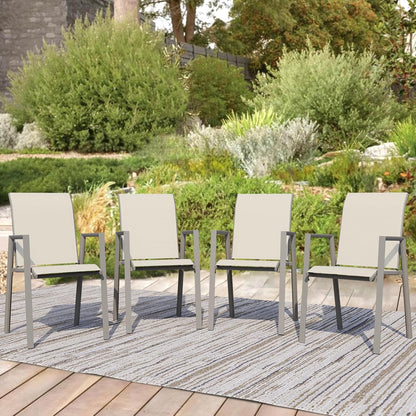 Outdoor Patio Chairs Set of 4, Ivory Beige Stackable Outdoor Chairs, Lightweight Patio Set with High Back, Metal Dining Chair for Lawn, Garden, Yard and Deck