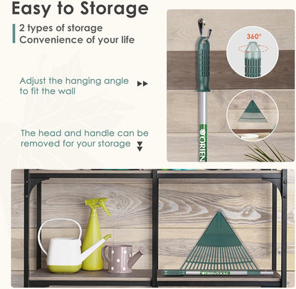 ORIENTOOLS Rake for Leaves,Adjustable Garden Leaf Rake ,Lightweight Steel Poly Yard Rake，22 Tines, 42 to 60 Inches (Silver Handle)