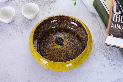 VanEnjoy 7.3 inch Round Large Shallow Succulent Ceramic Glazed Planter Pots with Drainage Hole, Bonsai Pots Garden Decorative Cactus Stand Flower Container (Yellow)