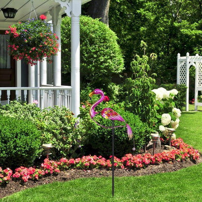 hogardeck Garden Decor for Outside, 47" Metal Flamingos Decorative Garden Stakes Balancing Rocker for Yard Art, Outdoor Heavy-Duty Wind Sculpture Shaking Ornament for Lawn Patio Porch Decorations