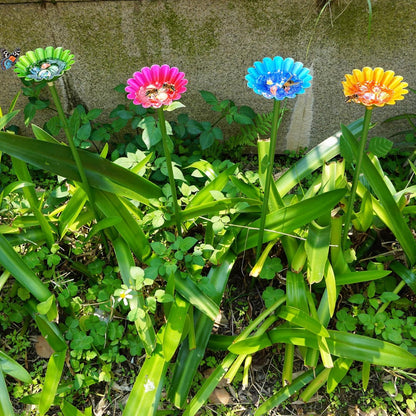 2 Pack Bee Watering Station, Bee Baths for Garden with Glass Marbles, Colorful Metal Butterfly Bird Water Feeder Supplies for Outdoor Garden Yard Farm Decor Flower Design (Blue,Yellow)