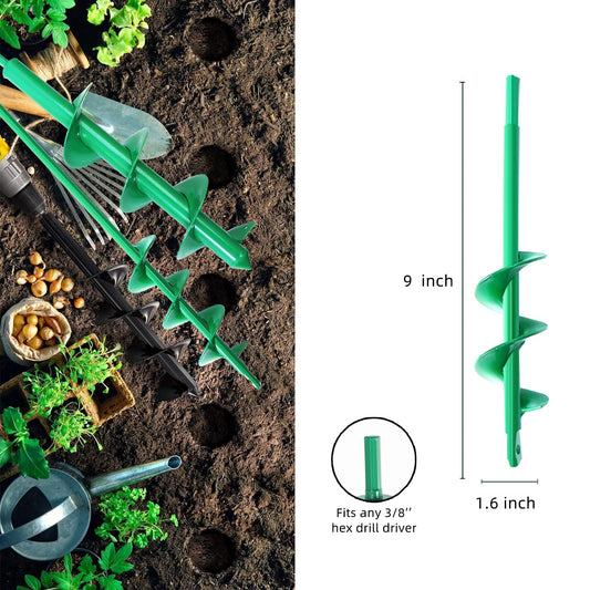 Garden Auger Drill Bit for Planting 1.6x9'',Soil Ground Earth Spiral Drill Bit for 3/8" Hex Drive Drill, Yard Auger Drill Bits for Bulbs Planting, Hole Digger Flowers,Bedding Digging Planter Tool