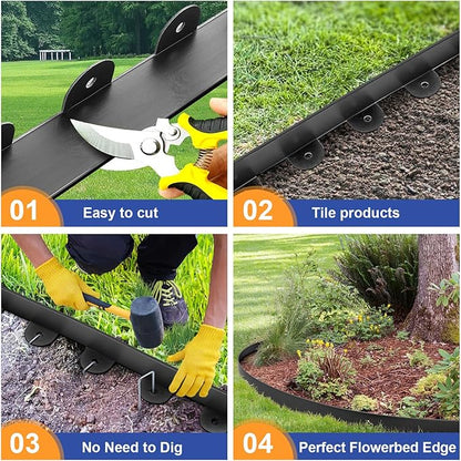 Landscape Edging, 1.5" x 40' Plastic Garden Edging with 40 Pcs Metal Spikes, Flexible Garden Border for Lawn, Landscaping, Flower Beds