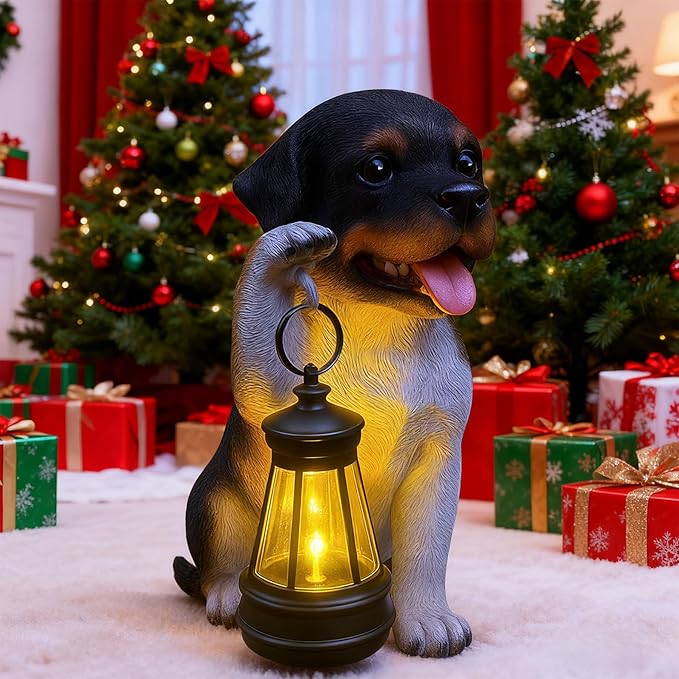 Solar Garden Statues Dog Figurine with LED Light Lantern Outdoor Art Decor for Patio Lawn Yard Housewarming Home Ornaments Gifts for Dog Lovers Mom Grandma Women