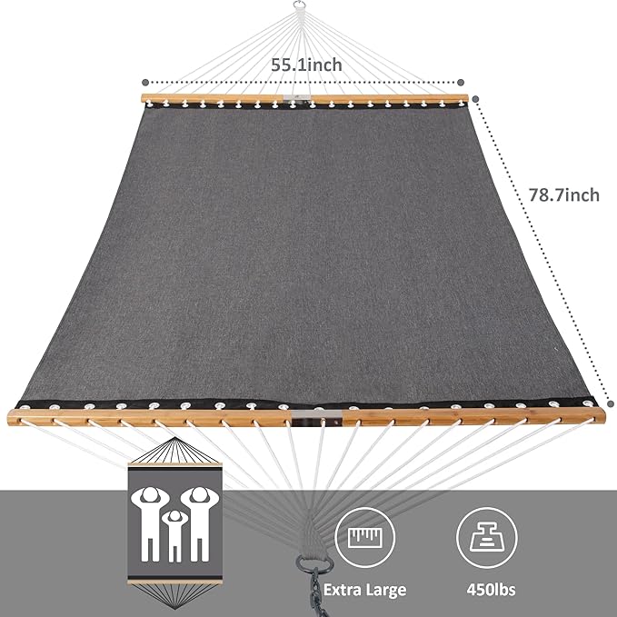 SUNCREAT Quick Dry Hammocks Standing Backyard Hammock with Stand, 2 Person Heavy Duty Poolside Hammock with 13.5 ft Wooden Stand, Dark Gray